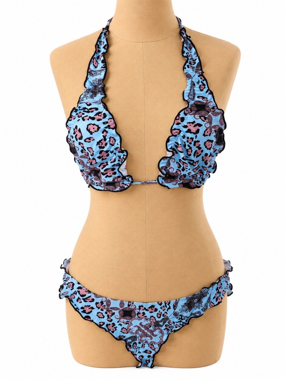 SHEIN Ruffle Bikini Set Blue Print Swimsuit